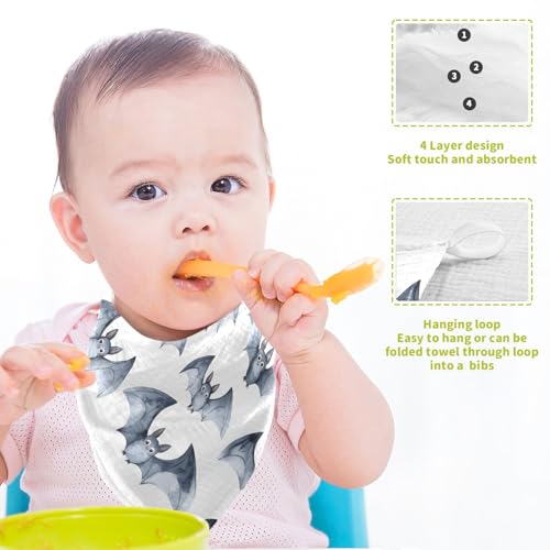 Image of vvfelixl Watercolor Bat Baby Burp Cloths Baby Muslin Washcloths for Boys Girls Cotton Babys Face Towel for Newborn Soft 11.8 X 11.8 in, 5 Pack
