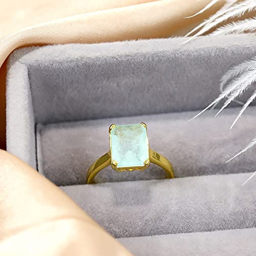 Bague Solitaire Réglable KnSam en Argent 925 avec Pierre Rectangle Vert Menthe