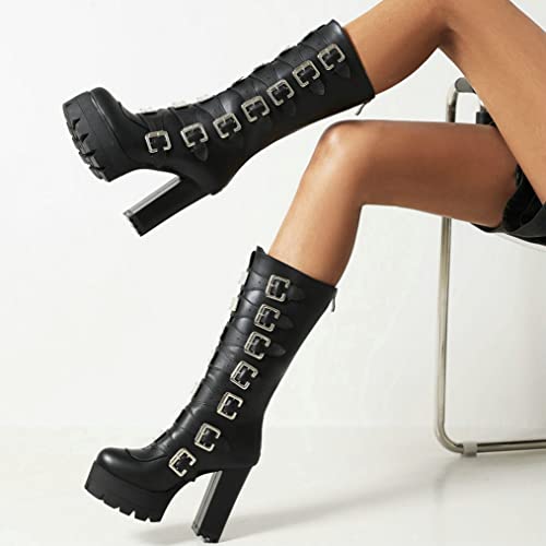 Meefit Women Goth Chunky Platform Boots High Heel Buckle Strappy Punk Ankle Boots4