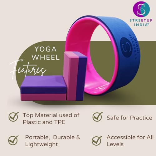 Image of Streetup India Yoga Wheel for Stretching, Exercise, Back Bends, Workout for Unisex With High Density Strong Foam Sweat Resistant (Purple Wheel & Brick)