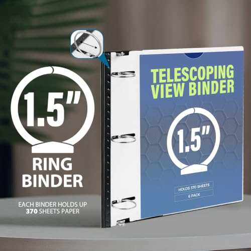 Image of WOT I 1.5 Inch Telescoping 3 Ring Binder 6 Pack, Expandable Flexible Binder with Customizable Front Cover & Clear Catalog Pocket, Holds 370 Sheets, Assorted Colors, School Office Supplies