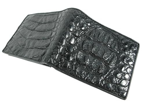 Genuine Crocodile Caiman Alligator Big Hornback Skin Leather Soft Bifold Wallet ([B3] - 8 Card Slots + 1 ID Window + 2 Compartments for Bills, Black)4
