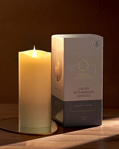 Simply Collected Flickering Flameless Candles Battery Operated With Timer, 800+ Hours Realistic 3D Moving Flame, Battery Candles, Electric Led Candle, Real Wax Pillar, Unscented | Ivory - 3X7 Inches #TOP2