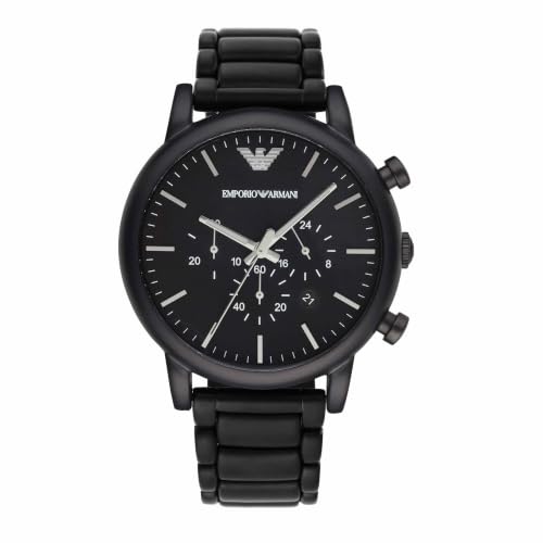 Emporio Armani Montre pour homme, mouvement chronographe à quartz, boîtier en acier inoxydable noir de 46 mm avec bracelet en acier inoxydable, AR1895