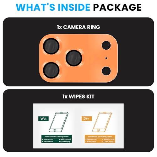 Image of ArmourPro Camera Lens Protector for iPhone 17 Pro 6.3-Inch, Full Coverage 9H Tempered Glass Ring Cover, Matte Metal Plate, Case Friendly | Orange, Pack of 1