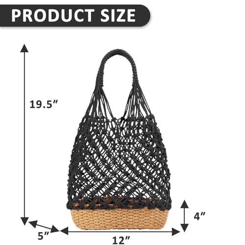 Bolsa tote tejida a mano de algodón para mujer negra miniatura 4