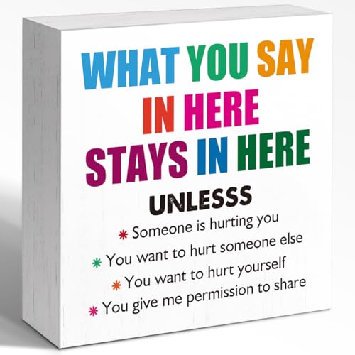 WUZYOU Confidentiality Sign, What You Say In Here Quote Wooden Box Sign 5x5x1 INCH, Trust Plaque, Therapy Office Decor, HR Office Wall Art