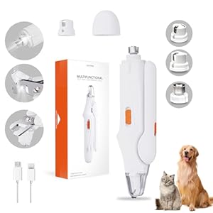 2-in-1 Dog Nail Grinder & Dog Nail Clippers Trimmers for Large Medium Small Dogs Cats Pets Claw Trimmer Quick Sensor and Safety Guard USB Rechargeable with 2 LED Lights (White)