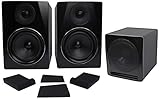 Rockville 2 APM6B 6' Powered Studio Monitors+Active 10' Subwoofer+Foam Pads