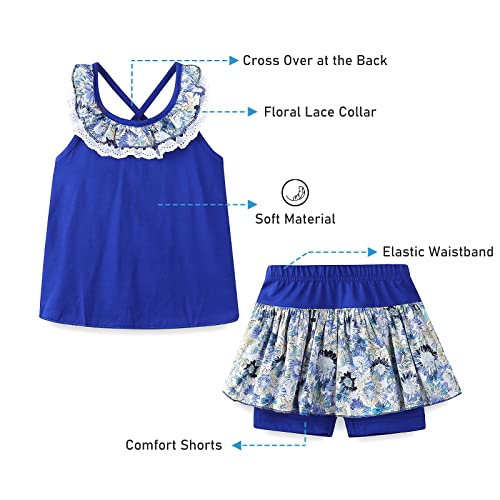 Littlespring Toddler Girl Summer Clothes Backless Tank Tops Floral Shorts Set Blue 4T #TOP3