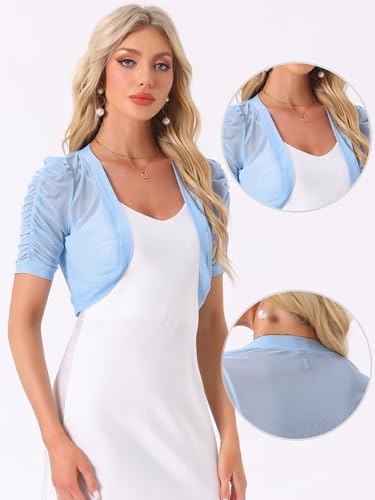 Image of Allegra K Casual Short Sleeve Mesh Sheer Shrug for Women Open Front Cropped Cardigan Bolero