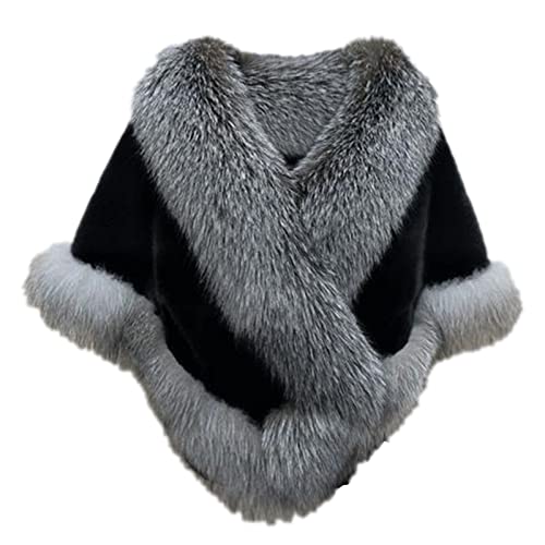 Poncho en fausse fourrure pour femmes KBOPLEMQ élégant manteau en fourrure mode veste en fourrure avec col en fausse fourrure uni veste d'hiver courte veste...