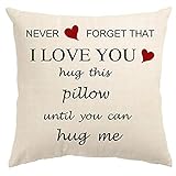 Two Sided Printing Lover Pillow Cover Couple Sweet Sayings Never Forget That I Love You Hug This Pillow Until You Can Hug Me Cotton Linen Square Decorative Cushion Waist Pillowcase Sofa 18'x 18'