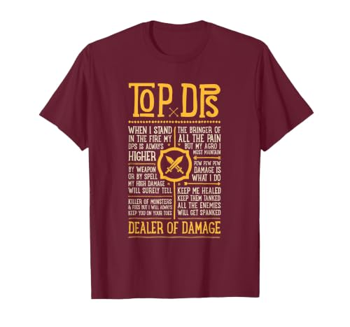 Wow Funny Top DPS Role Play Gaming T-Shirt, Men, Burgundy, X-Large
