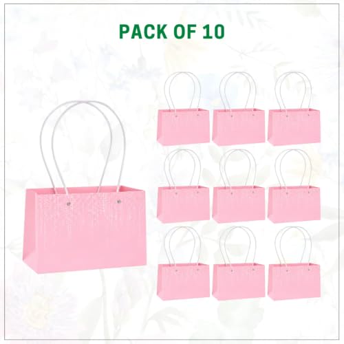 Image of Oasis Pack of 10 Pink Texture Print Flower Hamper Bags | Premium Floral Packaging Bags for Rakhi Gift Hampers, Flower Bouquets, Wedding, Return Gifts, Decorative Presentation & Florist Supplies