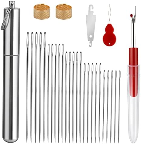 31 Pieces Large Eye Sewing Needles Set, Sewing Needles Easy Thread, Embroidery Needles, 5 Sizes Hand Sewing Needles in Aluminum Storage Tube, 1 Seam Rippers, 2 Thimble, 2 Needle Threaders