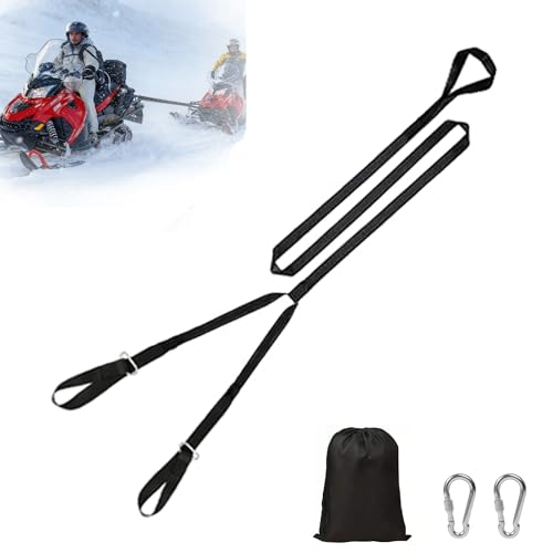14 FT Heavy-Duty Snowmobile Tow Strap Durable Tow Rope with Stainless Steel Metal Hooks for Sled Snowmobile ATV Emergency Safety Accessories Kit