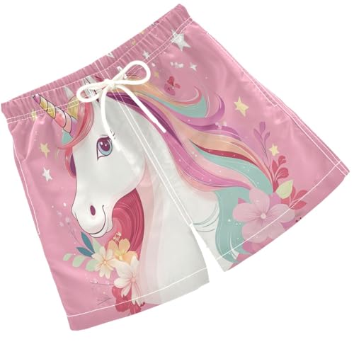 Pigsaly Boys Swim Trunks White Star Unicorn Boys Board Shorts Swimsuit Swimwear Summer Bathing Suit S