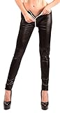 Elastisches Material Arunta® Sexy Gogo Wetlook Leggings mit Zwei Wege Reißverschluss Schwarz Einheitsgröße 34-38