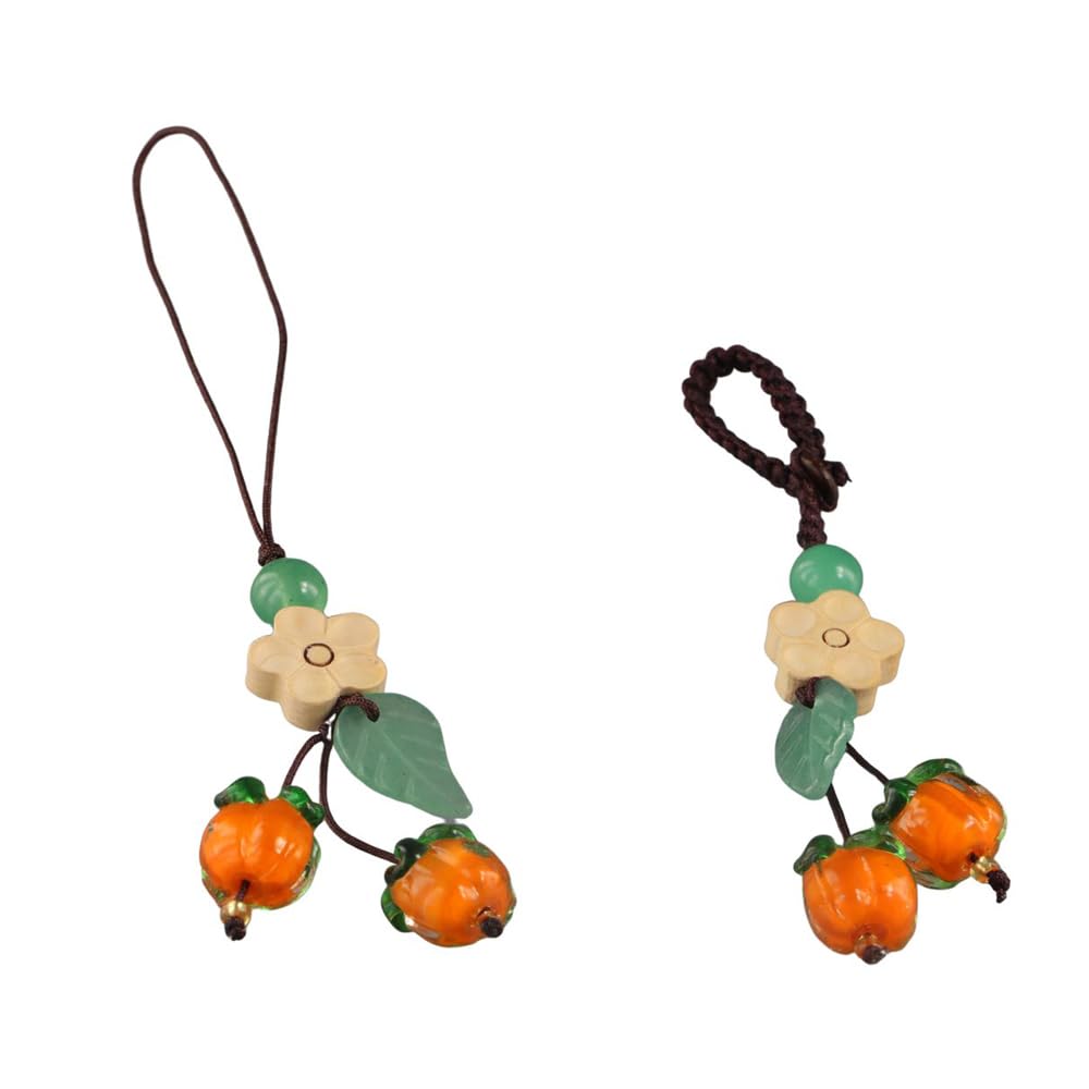 Pokinge 2pcs Cute Persimmon Mobile Phone Chain,Exquisite Cellphone Pendant,Coloured glaze Phone Hanging,Fruit Cellphone Pendant,Cute Persimmon Strap
