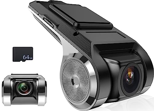 CAMECHO Cámara Dash CAM para Android Radio Coche, USB CarLog con Visión Nocturna Gran Angular de 170°, DVR con Sensor G, ADAS, Grabación en Bucle +64GB TF