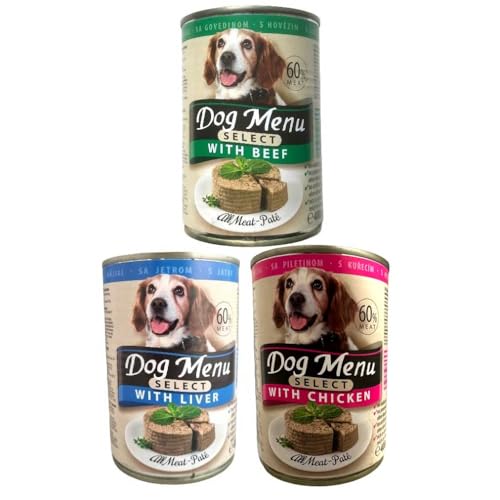 Dog Menü Select Premium Hundefutter 60% Fleisch Pastete 3 Sorten 60 x 400g *ohne Konservierungsstoffe, reich an Nährstoffen*
