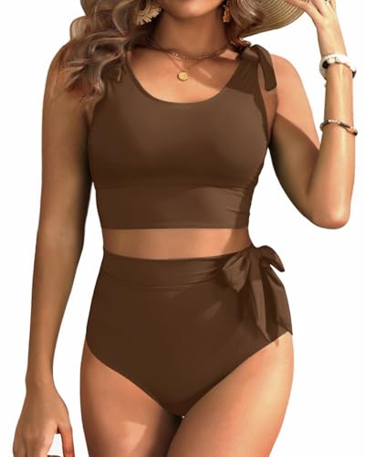 Image of Yonique Two Piece High Waisted Swimsuits - Women Tummy Control Bikini Modest Bathing Suit 2PC 2025