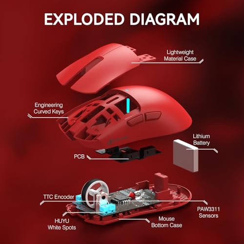 Image of ATTACK SHARK X11 Wireless Gaming Mouse, PAW3311 Sensor, Lightweight, RGB Charging Dock, 22,000 DPI, Tri-Mode Connectivity, 5 Programmable Buttons - Red