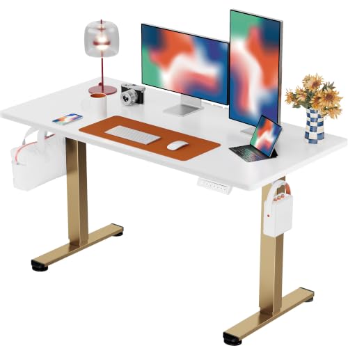 Image of ErGear Height Adjustable Electric Standing Desk, 48 x 24 Inches Sit Stand up Desk, Memory Computer Home Office Desk, White+Gold