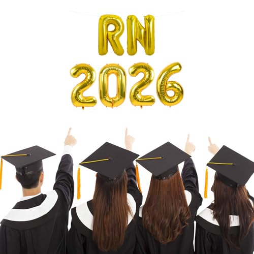 Image of TONIFUL 2026 Nurse Graduation Decorations Gold RN 2026 Balloons 16 Inch RN 2026 Graduation Balloons Class of 2026 Registered Nurse Balloons Decorations 2026 Nursing Graduation Party Supplies