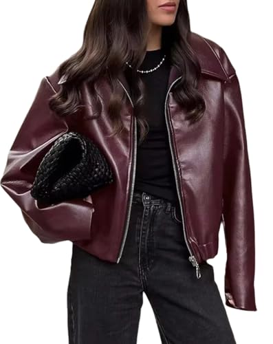 NIFTRIRY Women Leather Jackets Oversized Faux Motorcycle Jacket Coat Fall Outfits Fashion Clothes 2025