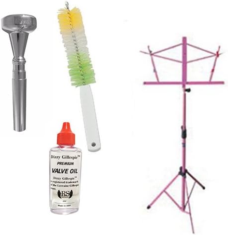 Dizzy Gillespie Elite Series Trumpet Mouthpiece Pack w/Dizzy Gillespie Trumpet Valve Oil & Valve Casing Brush + Pink Music Stand