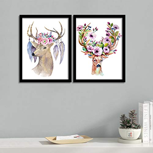 Image of PAINTINGMANTRA- Beautiful Deer Theme 2 Poster Set with Frame - 13.5x 17.5 inchs