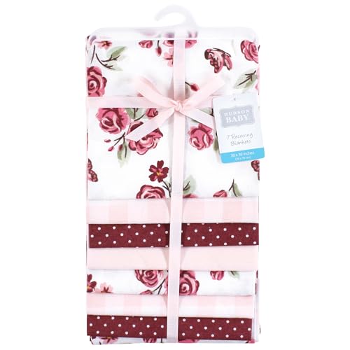 Image of Little Treasure Hudson Baby Cotton Poly Flannel Receiving Blankets Multipack, Red Sweet Roses, 30x30 inches