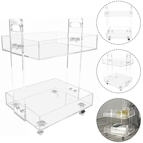 Acrylic Clear Side Table on Wheels 0.4 in Thickened Board, Modern Design Rolling Storage Acrylic Cart Home Decor Nightstand 2 Layers - Image 8
