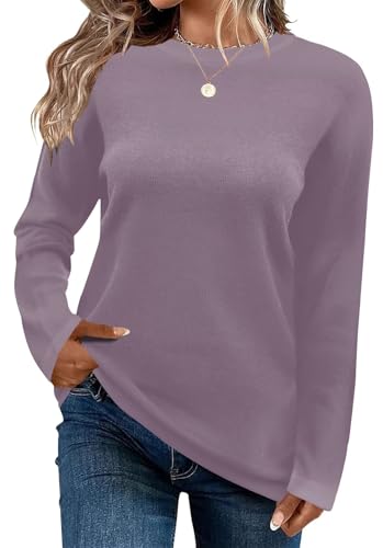 Image of QACOHU Women's Fall Sweater 2025 Crew Neck Long Sleeve Casual Pullover Knitted Sweater Tops