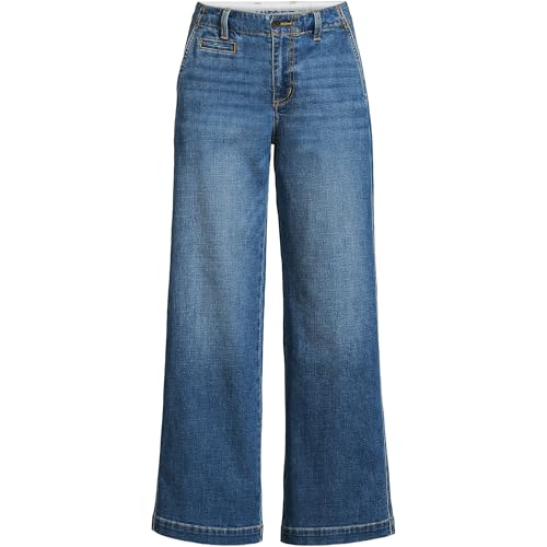 Lands' End Women's Mid Rise Denim Wide Leg Ankle Jeans3
