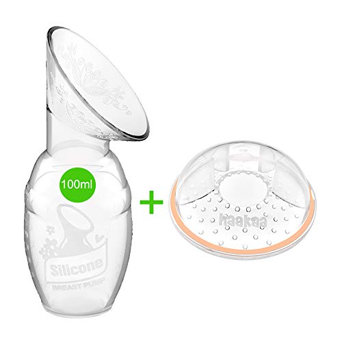 Haakaa Manual Breast Pump with Breast Shells Breast Milk Collector 100% Food Grade Silicone BPA Free (4oz/100ml Breast Pump + Breast Shell)