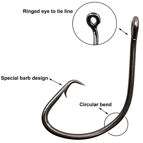 linyutech Angelhaken 160 Stück/Box Offset Sport Ring Angelhaken Salzwasser Hoher Kohlenstoffstahl Octopus Haken Größe… – Bild 5