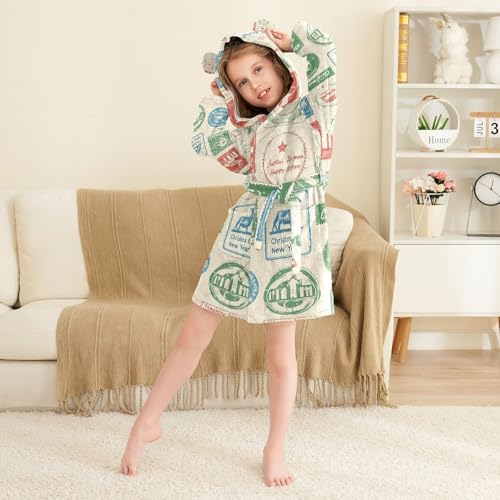 Colorful Stamp Christmas Seamless Hooded Pajama Sleepwear For Girls4