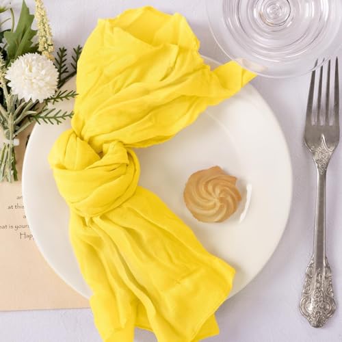 Image of MLMC 24 Pack Yellow Cheesecloth Napkins Washable Cloth Napkins 21 inchx21 inch Boho Reusable Dinner Napkins in Bulk for Back to School Bridal Baby Shower Events Table Decor