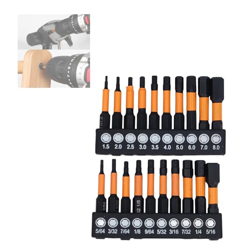 20 Pieces Hex Bit Sets with 1/4in Shank,Allen Wrench Drill Bits Set Allen Key Bits Metric Imperial Magnetic Alloy Steel Bit Set Hardened Magnetic Tips for Screwdriver Impact Drill
