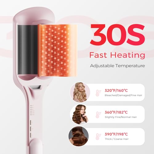 Image of Waver Curling Iron Lena S12 Beach Waver Curling Wand, Hair Tool with 2 Barrels, Anti-Scald Protection, Adjustable Time & Temps, Dual Voltage, Titanium Coating for Effortless, Long-Lasting Waves