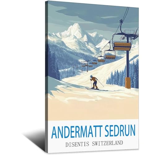 Affiche de voyage vintage Switzerland poster Andermatt Sedrun Disentis 60x90