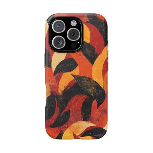 Coque rigide mate iPhone 16 Pro Orange motif abstrait feuilles d'automne