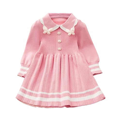 Girls Knit Sweater Dress Long Sleeve Lapel Winter Sweater Dress Size 12M-5T