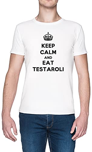 Keep Calm And Eat Testaroli Bianca Uomo Maglietta Dimensioni S White Men's Tee Size S