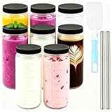 POUMUE 8 Botellas de Cristal de 500 ml Botellas de Zumo con Tapa Pajitas,16oz Botella Cristal Reutilizables para Rellenar, Botella Agua Cristals aptas para Lavavajillas y Frigorífico,para Exprimidores