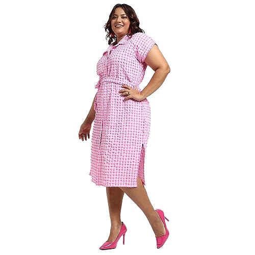Image of Instafab Plus Women's Dress for Casual Wear | Short Sleeve | Plus-Size Fit | Polyester Fabric | V-Neck Dress Crafted with Comfort Fit for Everyday Wear