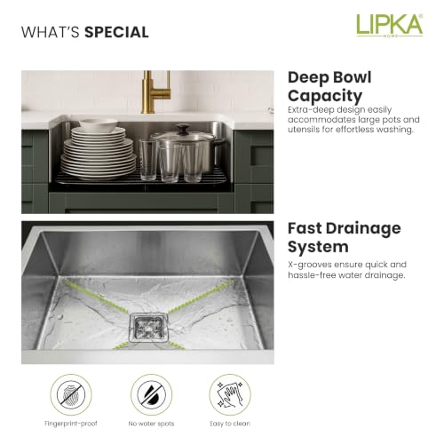 Image of LIPKA 24x18x10 inches Handmade Single Bowl Kitchen Sink | 304-Grade Stainless Steel Sink with Brushed Matte Finish | Kitchen Sink Including Coupling, Silver